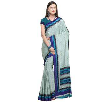 Light green printed crepe saree with blouse 1
