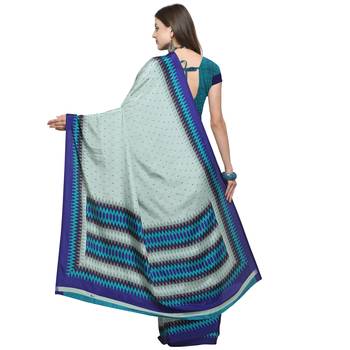 Light green printed crepe saree with blouse 2