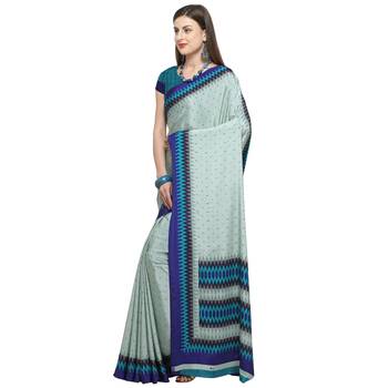 Light green printed crepe saree with blouse 3