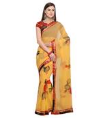 Yellow printed georgette saree with blouse