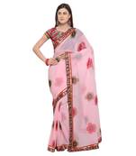 Pink printed georgette saree with blouse
