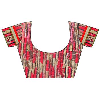 Pink printed georgette saree with blouse 4