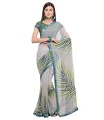 Grey printed georgette saree with blouse