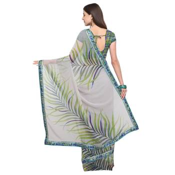 Grey printed georgette saree with blouse 2
