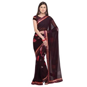 Coffee printed georgette saree with blouse 1