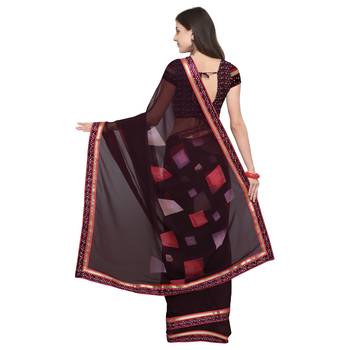 Coffee printed georgette saree with blouse 2