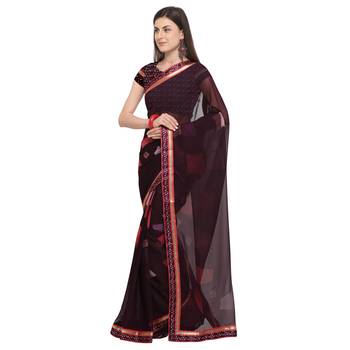Coffee printed georgette saree with blouse 3