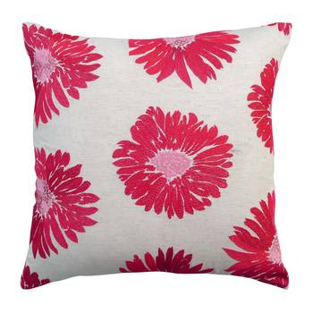 Reme  Embroidered Cotton Beige And White Single Cushion Cover 1