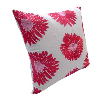 Reme  Embroidered Cotton Beige And White Single Cushion Cover 3