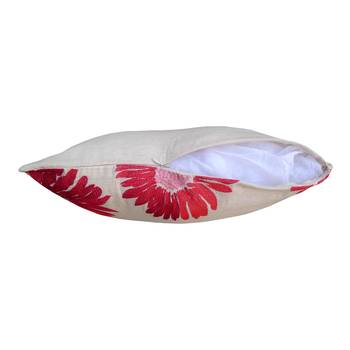 Reme  Embroidered Cotton Beige And White Single Cushion Cover 4