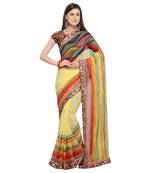 Light yellow printed georgette saree with blouse