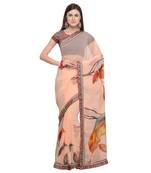 Peach printed georgette saree with blouse