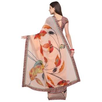 Peach printed georgette saree with blouse 2
