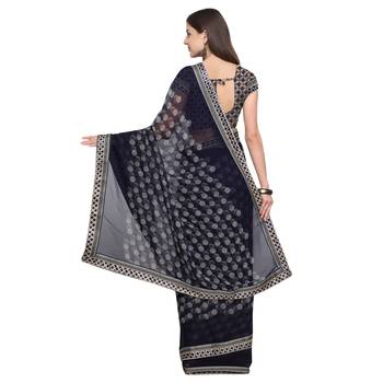 Blue printed georgette saree with blouse 2