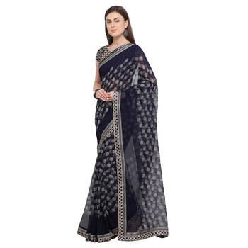 Blue printed georgette saree with blouse 3