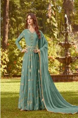 Blue Faux Georgette Partywear Salwar Kameez Semi Stitched 1