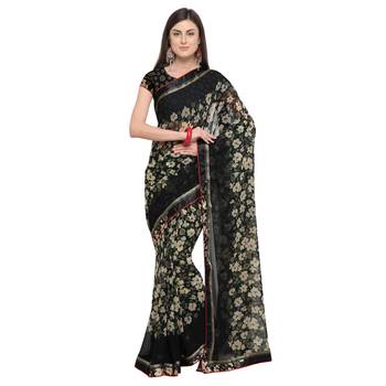 Black printed georgette saree with blouse 1