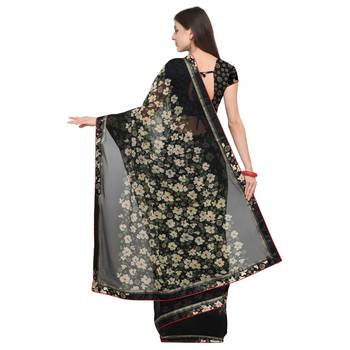Black printed georgette saree with blouse 2