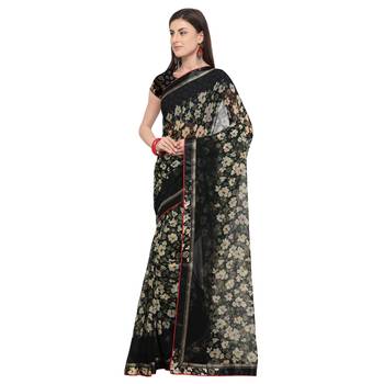Black printed georgette saree with blouse 3