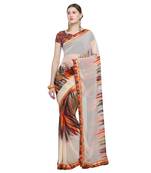 Cream printed georgette saree with blouse
