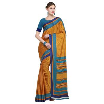 Mustard printed crepe saree with blouse 1