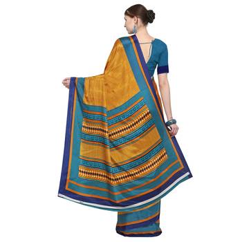 Mustard printed crepe saree with blouse 2