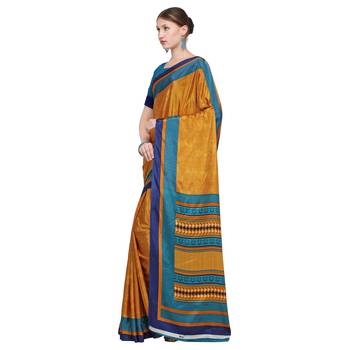 Mustard printed crepe saree with blouse 3