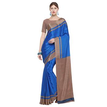 Blue printed crepe saree with blouse 1