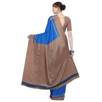 Blue printed crepe saree with blouse 2
