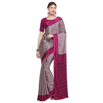 Pink printed crepe saree with blouse 1