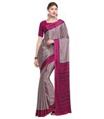 Pink printed crepe saree with blouse