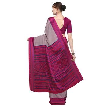 Pink printed crepe saree with blouse 2