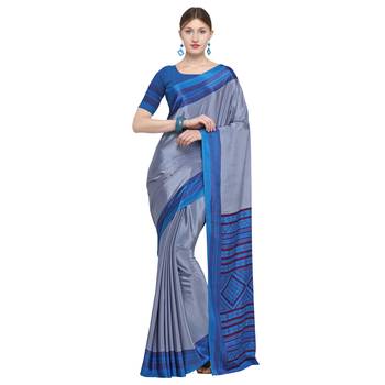 Blue printed crepe saree with blouse 1