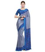 Blue printed crepe saree with blouse