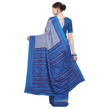 Blue printed crepe saree with blouse 2