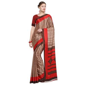 Copper printed crepe saree with blouse 1