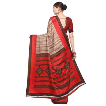 Copper printed crepe saree with blouse 2