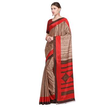 Copper printed crepe saree with blouse 3