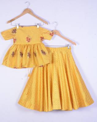 Girl Yellow Designer Lahenga Choli Set For Kids 2