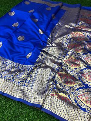 Blue Woven Jacquard Saree With Blouse 1
