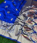 Blue Woven Jacquard Saree With Blouse