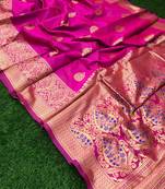 Pink Woven Jacquard Saree With Blouse