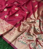 Red Woven Jacquard Saree With Blouse