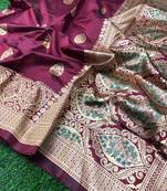 Magenta Woven Jacquard Saree With Blouse