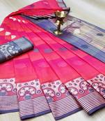 Pink Woven Cotton Saree With Blouse