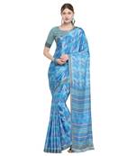 Blue printed crepe saree with blouse