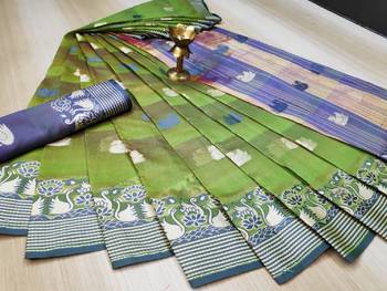 Green Woven Cotton Saree With Blouse 1