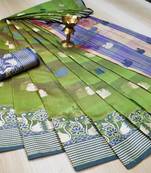 Green Woven Cotton Saree With Blouse