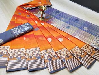 Yellow Woven Cotton Saree With Blouse 1