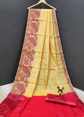 Yellow Woven Tissue Saree With Blouse 1